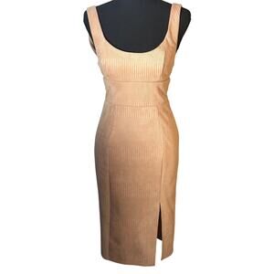 Saints + Secrets Nude Ribbed Bodycon Midi Dress Size Medium Open Back Slit Dress